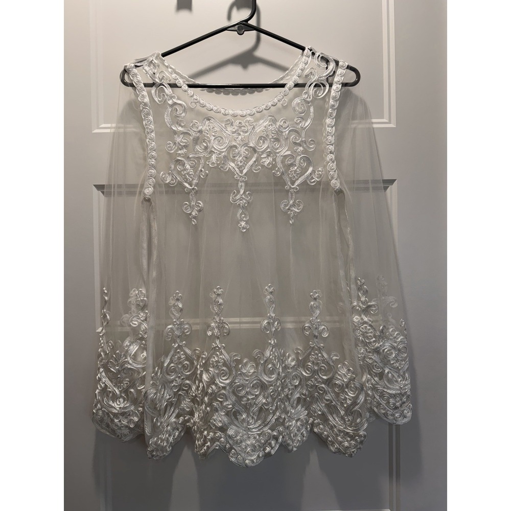 Ivory Sheer Lace Embroidered Bridal Overlay Capelet Boho Wedding Topper